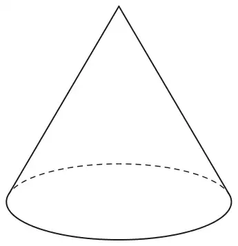 A solid with a circular base and a point at the top