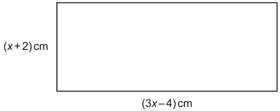 Rectangle with width (x + 2) cm on the left side and length (3x - 4) cm along the bottom