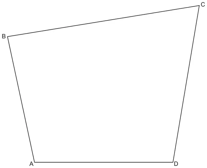 Scale drawing of a park: quadrilateral ABCD with A bottom left, B upper left, C top right and D bottom right