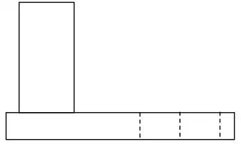 Front view with the tall left column and three dashed vertical lines in the right part of the base