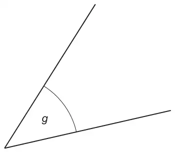 Two lines meeting at a point with the angle g marked between them