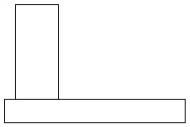 Partly drawn front view: a long thin rectangle base with a tall rectangle standing on its left end
