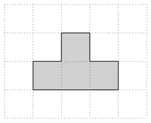 Shape on a centimetre grid: a row of three squares with one square on top of the middle square