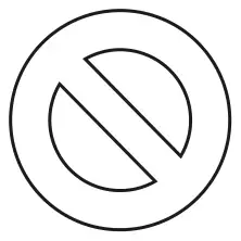 Circle inside a larger circle, with a diagonal bar across the inner circle from top left to bottom right