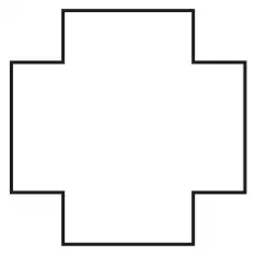 Cross shape made from a square with a smaller square added to the middle of each side