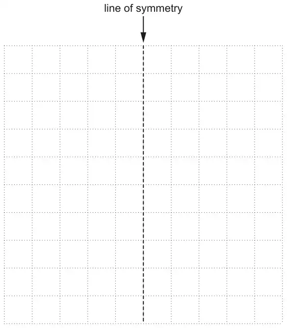 Square grid with a vertical dashed line labelled line of symmetry