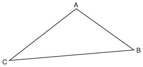 Triangle ABC with A at the top, C at the bottom left and B at the right
