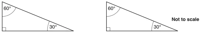 Two identical right-angled triangles, each with angles 90°, 60° and 30°. Not to scale