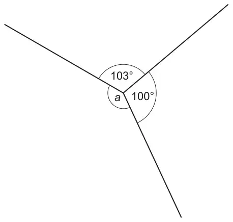 Three lines meeting at a point, making angles 103°, 100° and a