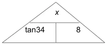 Formula triangle with x at the top and tan34 and 8 at the bottom