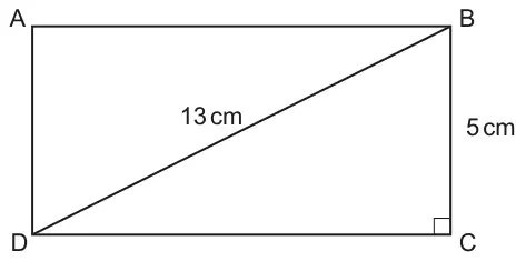 Rectangle ABCD with A top left, B top right, C bottom right and D bottom left. Diagonal DB is 13 cm and side BC is 5 cm