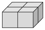 Four cubes arranged as a 2 by 2 by 1 cuboid
