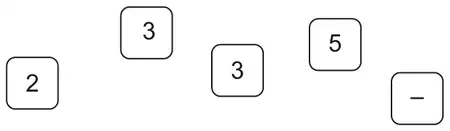 Five tiles showing 2, 3, 3, 5 and a minus sign