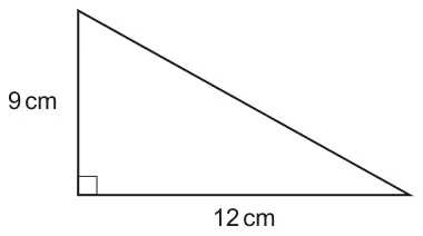 Right-angled triangle with the two shorter sides 9 cm (vertical) and 12 cm (horizontal)
