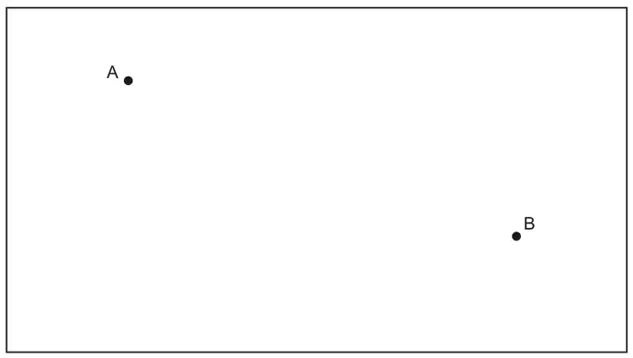 Rectangle representing the field, with point A near the top left and point B lower down near the right side