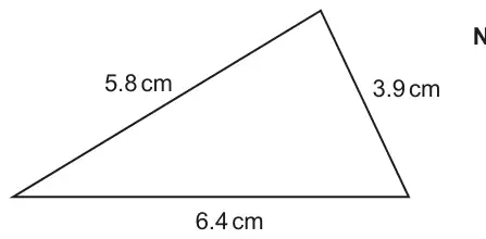 Triangle with sides 6.4 cm (base), 5.8 cm and 3.9 cm