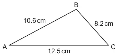 Triangle ABC with AB = 10.6 cm, BC = 8.2 cm and AC = 12.5 cm