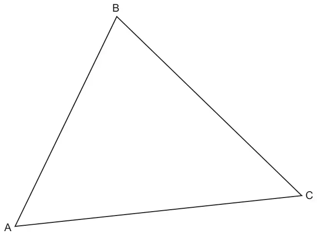 Triangle ABC with A at bottom left, B at the top and C at the right