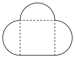 A square, shown with dashed sides, with a semicircle on its top side, its left side and its right side