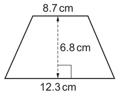 Trapezium with parallel sides 8.7 cm (top) and 12.3 cm (bottom) and perpendicular height 6.8 cm