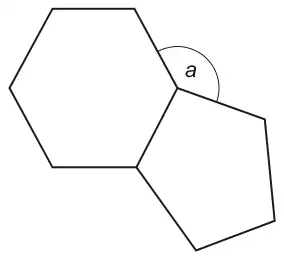 A regular hexagon and a regular pentagon joined along one side; angle a is the gap between them at the top of the shared side