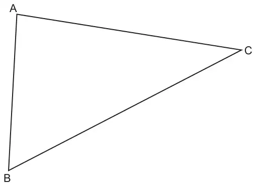 Triangle ABC with A at the top left, B at the bottom left and C to the right