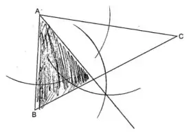 Example: triangle ABC with the angle bisector of A drawn with construction arcs and the region between AB and the bisector shaded