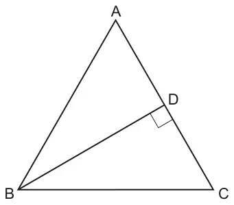 Triangle ABC with A at the top, B at the bottom left and C at the bottom right; D is on AC and BD is perpendicular to AC
