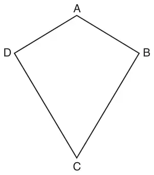 Kite ABCD with A at the top, B on the right, C at the bottom and D on the left