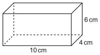 Cuboid 10 cm long, 4 cm deep and 6 cm high