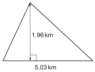 Triangle with base 5.03 km and perpendicular height 1.96 km