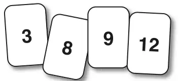 Four number cards: 3, 8, 9 and 12