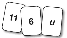 Three number cards: 11, 6 and u
