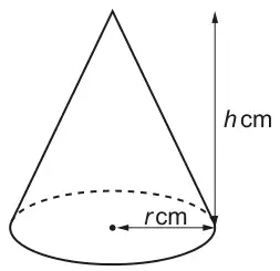 Cone with base radius r cm and perpendicular height h cm