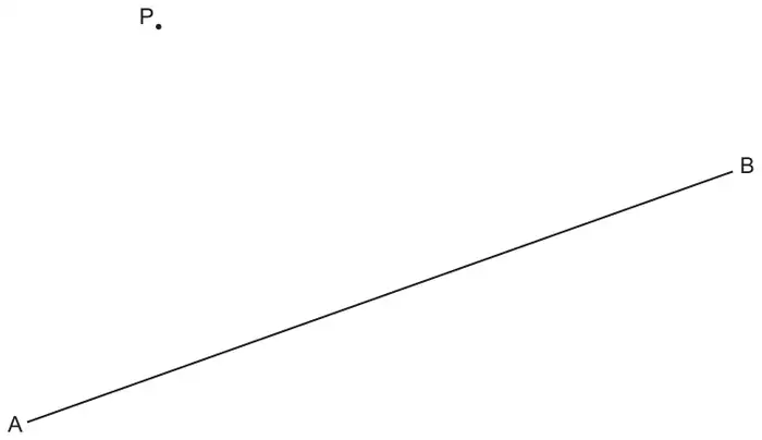Point P above a sloping line segment AB