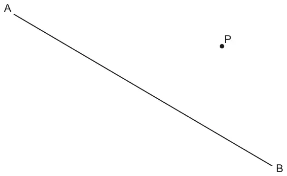 Line segment AB sloping down from A on the left to B on the right, with point P above the line
