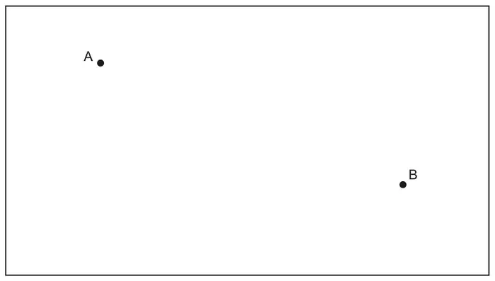 A rectangle representing the field, with point A near the top left and point B near the bottom right