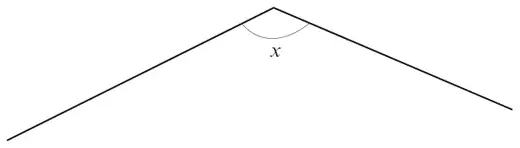 Two straight lines meeting at a point at the top, with the angle x marked between them; the angle is greater than 90 degrees