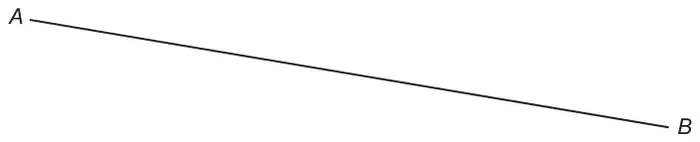A straight line from A down to the right to B
