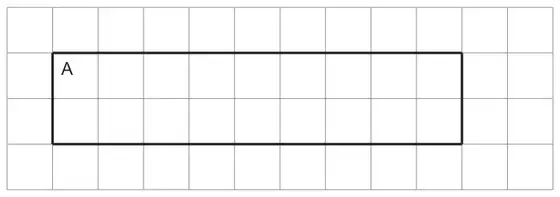 A centimetre square grid 12 squares wide and 4 squares high, with rectangle A drawn on it, 9 squares long and 2 squares high