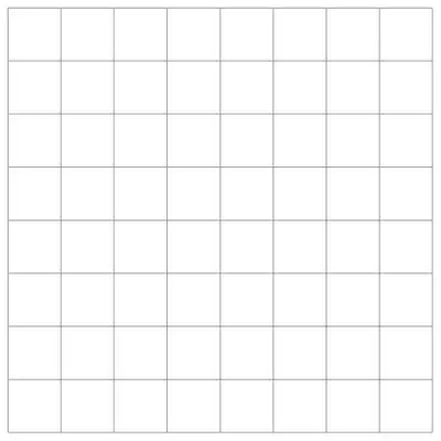 A blank centimetre square grid, 8 squares by 8 squares