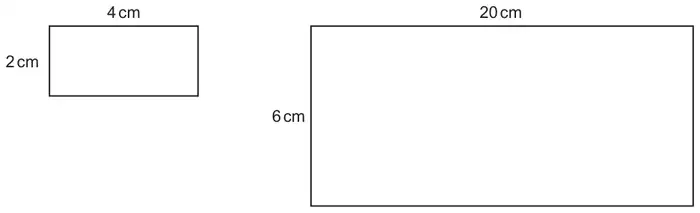 A small rectangle 4 cm by 2 cm and a large rectangle 20 cm by 6 cm