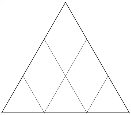 Large equilateral triangle divided into 9 small equal triangles