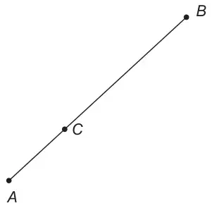 A line segment from A up to B, with the point C on it, nearer to A