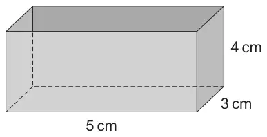 A cuboid box 5 cm long, 3 cm wide and 4 cm high