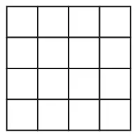 A square grid of 16 equal squares (4 by 4)