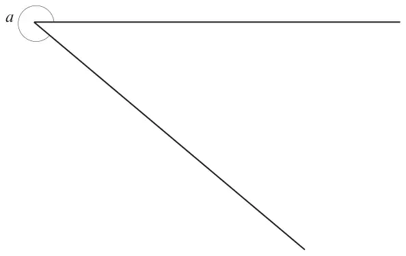 Two lines meeting at a point; the reflex angle a between them is marked