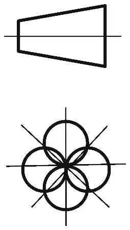Answer: the trapezium with one horizontal line of symmetry; the four circles with four lines of symmetry (horizontal, vertical and both diagonals)