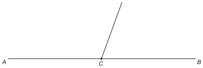 Straight line AB with point C on it and a straight line drawn from C upwards, making two different angles above AB