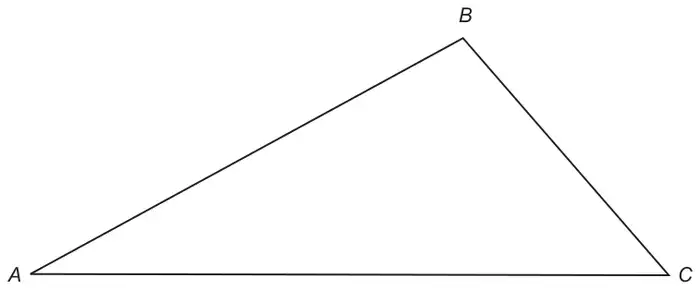 Triangle ABC with base AC and vertex B at the top